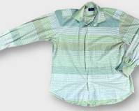 Vintage Etro Milano Green Striped Long Sleeve Button Down Shirt Size 42 Mens
