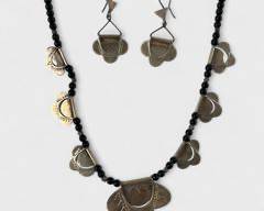 15 Grams Fine Sterling Silver Tribal Ethnic Black Onyx 16 Inch Necklace W/ Matching Pierced Dangle Earrings
