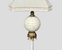Fancy Tall Bone I Over lay on Wood Gilt Painted Acanthus Leaf Table Lamp Silk Shade
