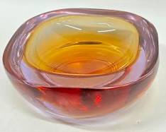 Fantastic Murano Seguso Thick Art Glass Amber and Purple Platform Bowl MCM Mid Century Modern
