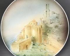 Fine 13.5" Hand Painted Greek Mistra Greece Peribleptos Church Porcelain Plate M. Peters
