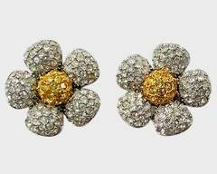 Adorable Two Toned Rhinestone Flower Clip On Statement Earrings
