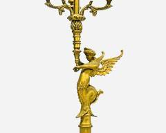 Fantastic Bombay French Empire Style Gilt Brass Mermaid Angel Melusine Table Lamp W/ Shade
