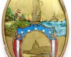 Antique Reverse Print Of Capital Statue Of Liberty Oval Convex Glass Frame
