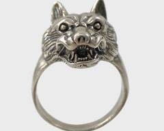 Shubes Sterling Silver Figural Wolf Head Ring Size 10.5
