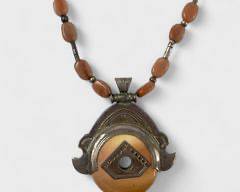 Fine Tribal Silver Ethnic Agate Gemstone Northern African Tuareg Statement 16 Inch Necklace
