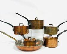 Vintage French Baumalu Copper Saucepans, and Pots Lot

