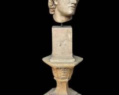 Tall 53" Vintage Painted Molded Fiber Glass Bust of Alexander the Great on a Painted Carved Wood Pedestal Stand
