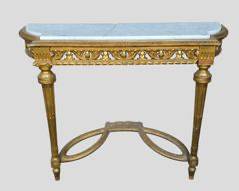 Fabulous Antique Ornate Hand Carved French Gilt Wood Console Marble Top two legs great form great statement Hall table Hollywood Regency Style
