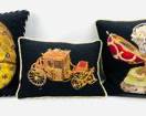 Three Fancy Forbes Collection Needlework Accent Pillows - Royal Carriage And Faberg Egg Design.
