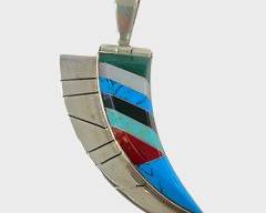 Fine Mexican Sterling Silver Inlay Stone Claw Pendant
