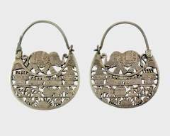 Fine Vintage Silver Pierced Elephant Dangle Statement Earrings Tribal
