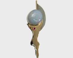 Fine 950 Sterling Silver & 14K Yellow Gold Modernist Opal & Gemstone Statement Brooch Pin

