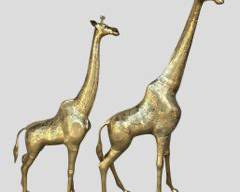 Fantastic Pair Tall Brass Figural Giraffes Tallest 52" High
