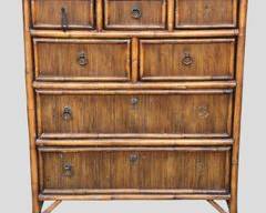 Vintage Faux Bamboo Rattan Dresser 7 drawer Dresser Missing 3 pulls
