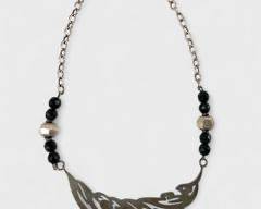 32 Grams Fine Sterling Silver Modernist Pendant Black Onyx 15 Inch Necklace
