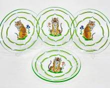 Four Fantastic Lynn Chase Tiger Raj Glass 9" Salad Dessert Plates
