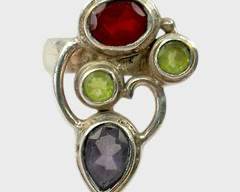 Fine Sterling Silver Multi Gemstone Modernist Statement Ring Size 7
