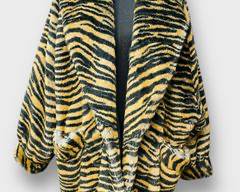Bold Black And Yellow Zebra Print Faux Fur Oversized Coat, Luxurious Warmth And Unique Style. Size M/L
