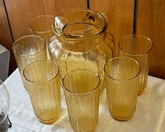Harvest gold pitcher and glasses