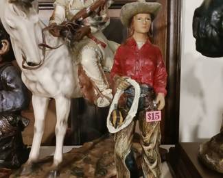 Vintage Cowgirl and Native American on Horseback Figures