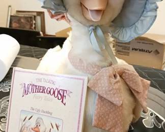 Vintage Talking Mother Goose Toy. The box is here but it's seen better days. Book included. Good condition!