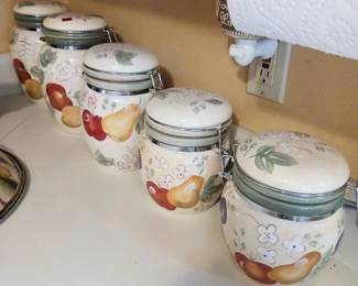 Set of Ceramic Fruit Embellished Canisters