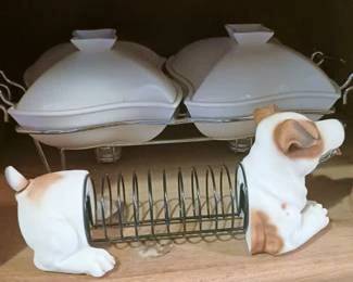 Double Covered Dishes on Stand, Dog Decor