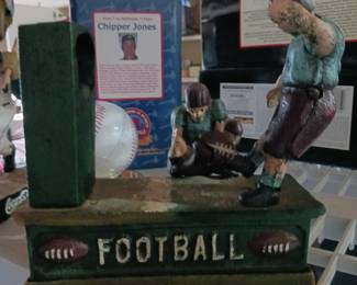 Cast Iron Football Themed Piggy Bank