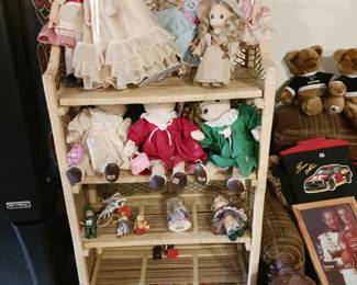 Wicker Shelf Stand, Vintage Dolls