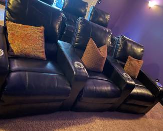 Leather theater chairs - 2 sets of 3, 6 seats total