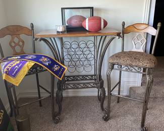 Bistro table and chairs with wine rack