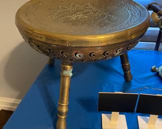 3 legged stool foot warmer brass seat - antique middle eastern