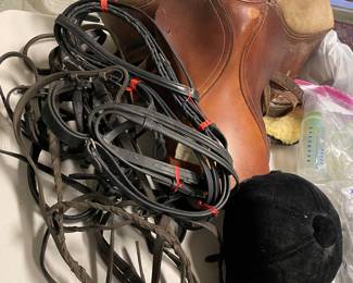 English riding saddle, helmet and Tac 