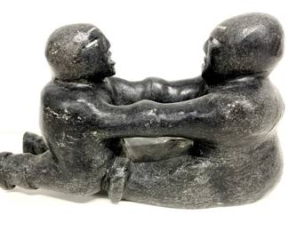 Lot # 19	$100.00	INUIT BLACK SOAPSTONE SCULPTURE OF TWO FIGURES	Height 5 in, Length 8 in, depth 3.5 in. Black Mid-Century Inuit Soapstone sculpture of two figures, likely man and boy with signature number on bottom, reading 99910-8. 	Bid at Woodardlipe.com or call 314-899-0098 for more information.