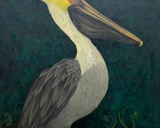 Lot # 78	$400.00	OIL ON BOARD, PAINTING OF PELICAN BY MASSIE, SIGNED 1958	Sight height 23.5 in, width 19.5 in. Frame height 28.75 in, width 24. Oil on board of pelican signed 'Massie' in lower right corner. 	Bid at Woodardlipe.com or call 314-899-0098 for more information.