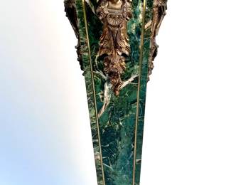 Lot # 99	$1,200.00	19TH CENTURY FRENCH VARIEGATED GREEN MARBLE PEDESTAL WITH BRONZE ORMOLU AND FIGURAL MOUNTS	Height 44.5 in, diameter 15 in. Green variegated marble and bronze mounted pedestal with a tapered body trimmed in bronze figural mounts and ormolu. Square base and decorative shaped top. 	Bid at Woodardlipe.com or call 314-899-0098 for more information.