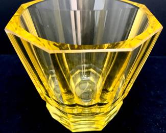 Lot # 53	$50.00	TRELLEBORG GLASBRUK, SWEDEN, ART DECO FACETED CRYSTAL BOWL	Height 4 in., diameter 4.25 in. Rare Art Deco Golden Amber double faceted interior and exterior of rim, carved and polished octagonal glass vessel.  	Bid at Woodardlipe.com or call 314-899-0098 for more information.