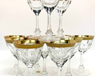 Lot # 56	$500.00	SET 12 MOSER CRYSTAL "LADY HAMILTON" 24K GOLD RIMMED WINE GLASSES	Height 5 in, width 2.75 in. Czechoslovakian crystal wine glasses in the "Lady Hamilton" pattern, some with original "Moser" sticker on the base. The Lady Hamilton drinkware collection was conceived nearly 100 years ago as a tribute to the beautiful woman with a powerful fate – Emma Hamilton – and ever since, it’s enjoyed the continuous favor of the most demanding customers from all over the world, including the Sultan of Morocco Muhammad V, the Iranian Shah Mohammed Reza Pahlavi, and the Maharaja of Travancore, among others.	Bid at Woodardlipe.com or call 314-899-0098 for more information.