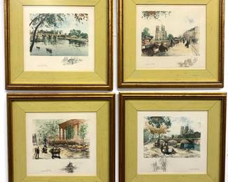 Lot # 25	$50.00	HENRI LE RICHE (FRENCH 1868-1944) SIGNED COLOR ENGRAVINGS SET OF 4, SIGNED	Sight height 8 in, width 8.5 in. Framed height 12.5 in, width 13.25 in. Color engravings depicting scenes of Paris signed by artist and beautifully matted and framed. 	Bid at Woodardlipe.com or call 314-899-0098 for more information.