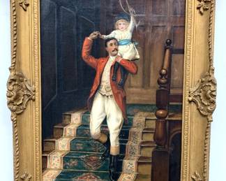 Lot # 17	$400.00	ORIGINAL OIL PAINTING IN THE STYLE OF CHARLES TREVOR GARLAND "A HUNTING WE WILL GO," SIGNED MACCULLOCH 1897	Sight height 20.5 in, width 13.5 in. Framed height 26.5 in, width 19 in. Original antique oil on canvas, signed by artist and dated in lower right corner "1897" is an imitation of the famous painting by Charles Trevor Garland titled "A Hunting We Will Go." 	Bid at Woodardlipe.com or call 314-899-0098 for more information.