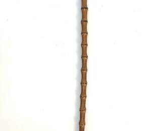 Lot # 68	$100.00	19TH CENTURY MINIATURE BAMBOO SHAFT WALKING CANE WITH SILVER HANDLE	Length 27 in, rod diameter .75 in.  English antique miniature bamboo shaft walking cane. 19th Century.  	Bid at Woodardlipe.com or call 314-899-0098 for more information.