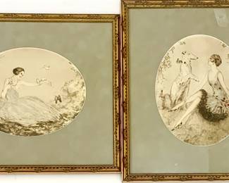 Lot # 27	$50.00	PAIR CAMILLE LUCAS 1936 NYC USA PRINTS ON BOARD	Sight 10 in. width, height 7.5 in., Frame height 16 in, width 14 in.  Pair has matching ornate gilt frames with grey oval matting.  Printed Camille Lucas 1936 NYC USA on print.   	Bid at Woodardlipe.com or call 314-899-0098 for more information.
