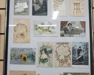 Framed old postcards 