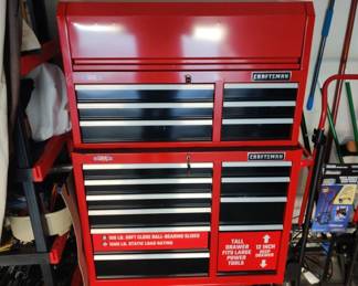 Like new Craftsman cabinet, the top flips up storage within, with 16 drawers on wheels.
