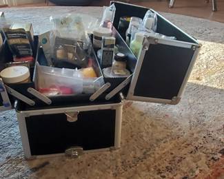 This is the top of the makeup cart filled with all kinds of costume makeup items