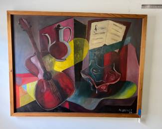 Large original oil painting, Cr. 1955 Cubist Still Life. 