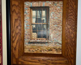 Bodie Hotel facade original oil painting on canvas, signed by artist D. Tmau (?)