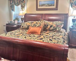 Beautiful wood king sleigh bed 
Height of headboard 55 1/2” 
$429