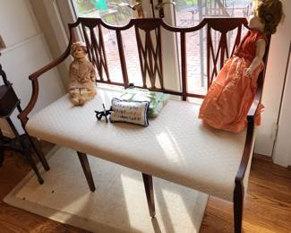 antique settee & antique dolls